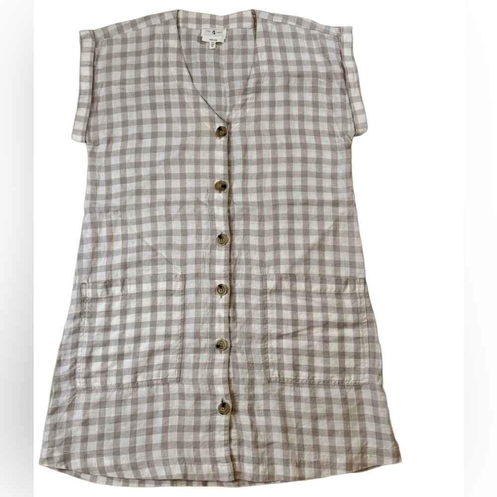 Lou & Grey Relaxed Fit| Button Down| 100% Linen Gingham Dress